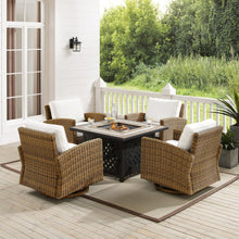 Load image into Gallery viewer, Bradenton 5Pc Conversation Set W/Fire Table - Sunbrella White/Weathered Brown - Tucson Fire Table &amp; 4 Swivel Rockers
