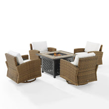 Load image into Gallery viewer, Bradenton 5Pc Conversation Set W/Fire Table - Sunbrella White/Weathered Brown - Tucson Fire Table &amp; 4 Swivel Rockers
