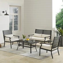 Load image into Gallery viewer, Alistair 4Pc Outdoor Metal Conversation Set Creme/Matte Black - Loveseat, Coffee Table, &amp; 2 Armchairs
