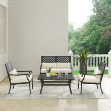 Load image into Gallery viewer, Alistair 4Pc Outdoor Metal Conversation Set Creme/Matte Black - Loveseat, Coffee Table, &amp; 2 Armchairs
