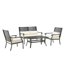 Load image into Gallery viewer, Alistair 4Pc Outdoor Metal Conversation Set Creme/Matte Black - Loveseat, Coffee Table, &amp; 2 Armchairs
