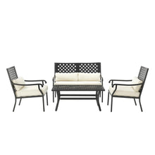 Load image into Gallery viewer, Alistair 4Pc Outdoor Metal Conversation Set Creme/Matte Black - Loveseat, Coffee Table, &amp; 2 Armchairs
