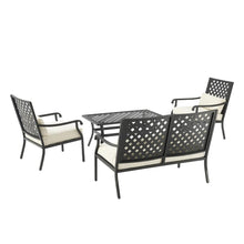 Load image into Gallery viewer, Alistair 4Pc Outdoor Metal Conversation Set Creme/Matte Black - Loveseat, Coffee Table, &amp; 2 Armchairs
