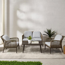 Load image into Gallery viewer, Haven 4Pc Outdoor Wicker Conversation Set Light Gray/Light Brown - Loveseat, Coffee Table, &amp; 2 Armchairs
