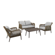 Load image into Gallery viewer, Haven 4Pc Outdoor Wicker Conversation Set Light Gray/Light Brown - Loveseat, Coffee Table, &amp; 2 Armchairs

