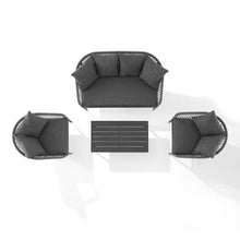 Load image into Gallery viewer, Dover 4Pc Outdoor Rope Conversation Set Charcoal/Matte Black - Loveseat, Coffee Table, &amp; 2 Armchairs

