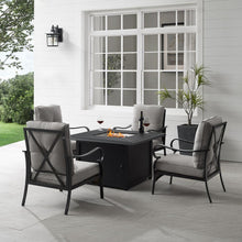 Load image into Gallery viewer, Dahlia 5Pc Outdoor Metal Conversation Set W/ Fire Table Taupe/Matte Black - Dante Fire Table &amp; 4 Armchairs
