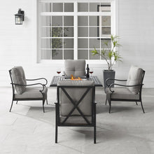 Load image into Gallery viewer, Dahlia 5Pc Outdoor Metal Conversation Set W/ Fire Table Taupe/Matte Black - Dante Fire Table &amp; 4 Armchairs
