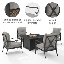 Load image into Gallery viewer, Dahlia 5Pc Outdoor Metal Conversation Set W/ Fire Table Taupe/Matte Black - Dante Fire Table &amp; 4 Armchairs
