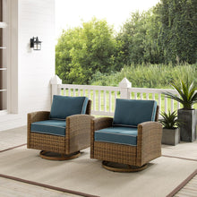 Load image into Gallery viewer, Bradenton 2Pc Outdoor Wicker Swivel Rocker Chair Set Navy/Weathered Brown - 2 Swivel Rockers
