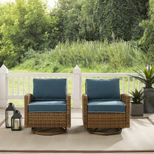 Load image into Gallery viewer, Bradenton 2Pc Outdoor Wicker Swivel Rocker Chair Set Navy/Weathered Brown - 2 Swivel Rockers
