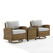 Load image into Gallery viewer, Bradenton 3Pc Outdoor Wicker Swivel Rocker Chair Set Gray/Weathered Brown - Side Table &amp; 2 Swivel Rockers
