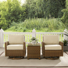 Load image into Gallery viewer, Bradenton 3Pc Outdoor Wicker Swivel Rocker Chair Set Sand/Weathered Brown - Side Table &amp; 2 Swivel Rockers
