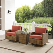 Load image into Gallery viewer, Bradenton 3Pc Outdoor Wicker Swivel Rocker Chair Set Sangria/Weathered Brown - Side Table &amp; 2 Swivel Rockers
