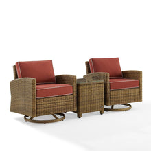 Load image into Gallery viewer, Bradenton 3Pc Outdoor Wicker Swivel Rocker Chair Set Sangria/Weathered Brown - Side Table &amp; 2 Swivel Rockers
