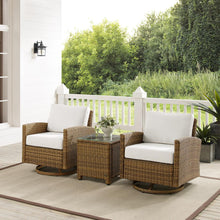 Load image into Gallery viewer, Bradenton 3Pc Swivel Rocker Chair Set - Sunbrella White/Weathered Brown - Side Table &amp; 2 Swivel Rockers
