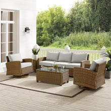 Load image into Gallery viewer, Bradenton 5Pc Swivel Rocker And Sofa Set Gray/Weathered Brown - Sofa, Coffee Table, Side Table, &amp; 2 Swivel Rockers
