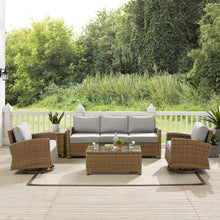 Load image into Gallery viewer, Bradenton 5Pc Swivel Rocker And Sofa Set Gray/Weathered Brown - Sofa, Coffee Table, Side Table, &amp; 2 Swivel Rockers
