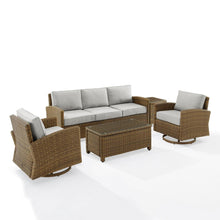 Load image into Gallery viewer, Bradenton 5Pc Swivel Rocker And Sofa Set Gray/Weathered Brown - Sofa, Coffee Table, Side Table, &amp; 2 Swivel Rockers

