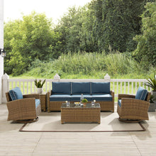 Load image into Gallery viewer, Bradenton 5Pc Swivel Rocker And Sofa Set Navy/Weathered Brown - Sofa, Coffee Table, Side Table, &amp; 2 Swivel Rockers

