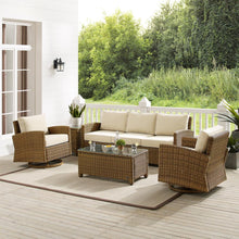 Load image into Gallery viewer, Bradenton 5Pc Swivel Rocker And Sofa Set Sand/Weathered Brown - Sofa, Coffee Table, Side Table, &amp; 2 Swivel Rockers
