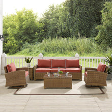 Load image into Gallery viewer, Bradenton 5Pc Swivel Rocker And Sofa Set Sangria/Weathered Brown - Sofa, Coffee Table, Side Table, &amp; 2 Swivel Rockers

