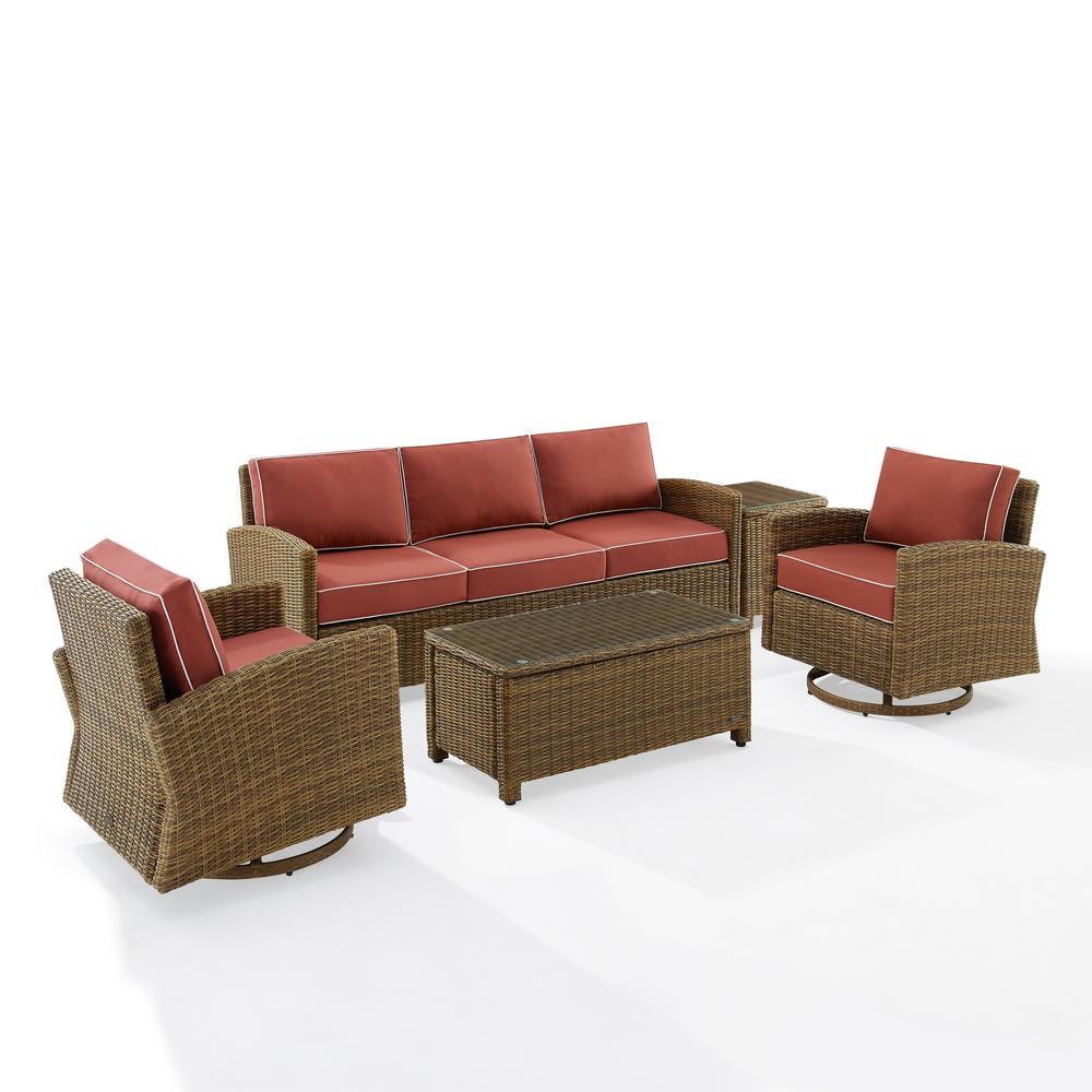 Bradenton 5Pc Swivel Rocker And Sofa Set Sangria/Weathered Brown - Sofa, Coffee Table, Side Table, & 2 Swivel Rockers