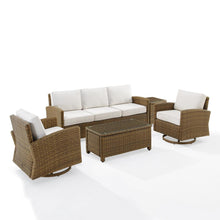 Load image into Gallery viewer, Bradenton 5Pc Swivel Rocker And Sofa Set - Sunbrella White/Weathered Brown - Sofa, Coffee Table, Side Table, &amp; 2 Swivel Rockers
