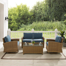 Load image into Gallery viewer, Bradenton 4Pc Swivel Rocker Conversation Set Navy/Weathered Brown - Coffee Table, Loveseat, &amp; 2 Swivel Rockers
