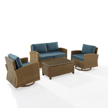 Load image into Gallery viewer, Bradenton 4Pc Swivel Rocker Conversation Set Navy/Weathered Brown - Coffee Table, Loveseat, &amp; 2 Swivel Rockers
