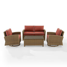Load image into Gallery viewer, Bradenton 4Pc Swivel Rocker Conversation Set Sangria/Weathered Brown - Coffee Table, Loveseat, &amp; 2 Swivel Rockers
