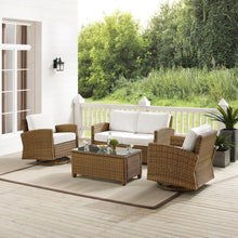 Load image into Gallery viewer, Bradenton 4Pc Swivel Rocker Conversation Set- Sunbrella White/Weathered Brown - Coffee Table, Loveseat, &amp; 2 Swivel Rockers
