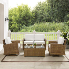 Load image into Gallery viewer, Bradenton 4Pc Swivel Rocker Conversation Set- Sunbrella White/Weathered Brown - Coffee Table, Loveseat, &amp; 2 Swivel Rockers
