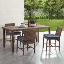 Load image into Gallery viewer, Bradenton 5Pc Outdoor Wicker Dining Set Navy/Weathered Brown - Dining Table &amp; 4 Dining Chairs
