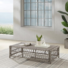 Load image into Gallery viewer, Thatcher Outdoor Wicker Coffee Table Ottoman Creme/Driftwood
