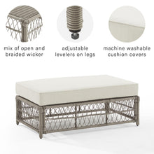 Load image into Gallery viewer, Thatcher Outdoor Wicker Coffee Table Ottoman Creme/Driftwood
