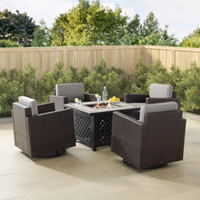 Load image into Gallery viewer, Palm Harbor 5Pc Outdoor Wicker Conversation Set W/Fire Table Gray/Brown - Tucson Fire Table &amp; 4 Swivel Rocking Chairs
