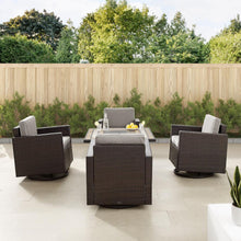 Load image into Gallery viewer, Palm Harbor 5Pc Outdoor Wicker Conversation Set W/Fire Table Gray/Brown - Tucson Fire Table &amp; 4 Swivel Rocking Chairs
