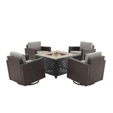 Load image into Gallery viewer, Palm Harbor 5Pc Outdoor Wicker Conversation Set W/Fire Table Gray/Brown - Tucson Fire Table &amp; 4 Swivel Rocking Chairs
