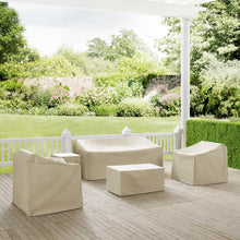 Load image into Gallery viewer, 5Pc Furniture Cover Set Tan - Sofa, Two Armchairs, End Table, &amp; Rectangle Table
