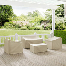 Load image into Gallery viewer, 5Pc Furniture Cover Set Tan - Loveseat, Two Armchairs, End Table, &amp; Rectangle Table

