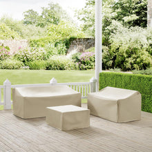 Load image into Gallery viewer, 3Pc Sectional Cover Set Tan - Loveseat, Sofa, &amp; Square Table/Ottoman
