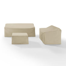 Load image into Gallery viewer, 3Pc Sectional Cover Set Tan - Loveseat, Sofa, &amp; Square Table/Ottoman
