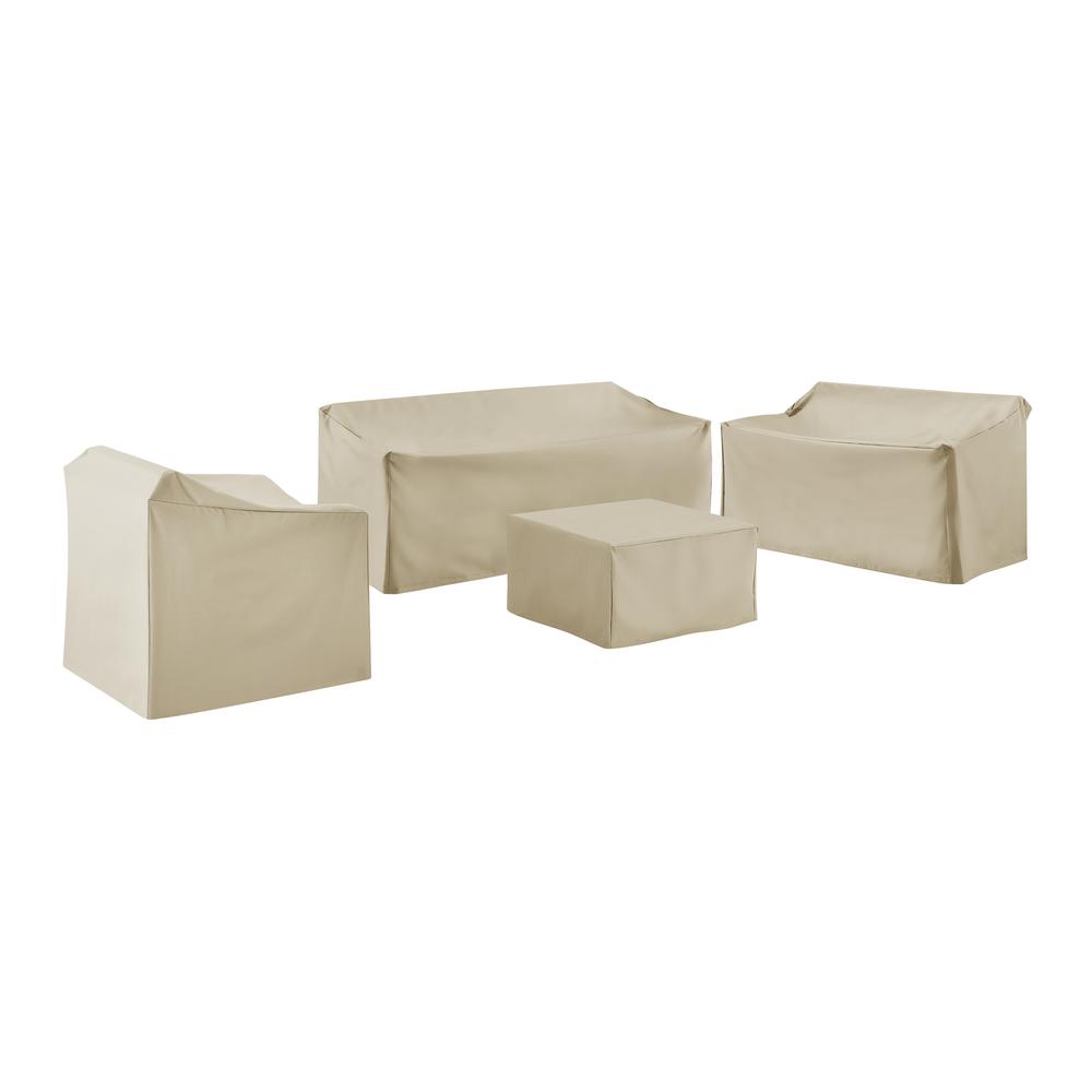 4Pc Sectional Cover Set Tan - Loveseat, Sofa, Square Table/Ottoman,  & Arm Chair