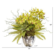 Load image into Gallery viewer, 25" Phalaenopsis Orchid, Succulent and Fern Artificial Arrangement in Silver Vase
