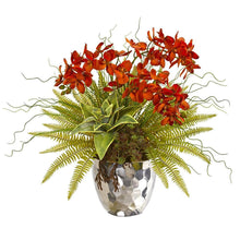Load image into Gallery viewer, 25" Phalaenopsis Orchid, Succulent and Fern Artificial Arrangement in Silver Vase
