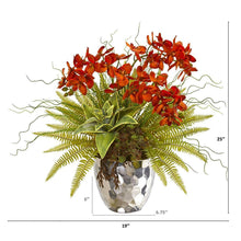 Load image into Gallery viewer, 25" Phalaenopsis Orchid, Succulent and Fern Artificial Arrangement in Silver Vase
