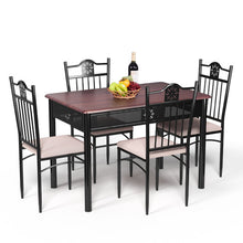 Load image into Gallery viewer, 5 Pcs Dining Set Wood Metal Table and 4 Chairs with Cushions
