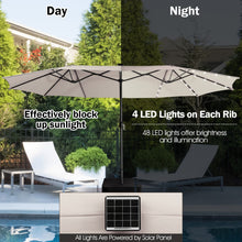 Load image into Gallery viewer, 15 Feet Double-Sided Patio Umbrella with 48 LED Lights-Beige
