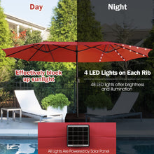 Load image into Gallery viewer, 15 Feet Double-Sided Patio Umbrella with 48 LED Lights-Dark Red
